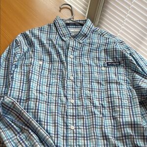 Columbia Men's Casual Blue and White Plaid Shirt